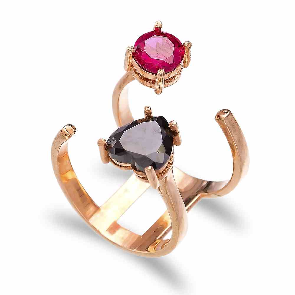 Heart Cut Onyx Stone and Ruby Stone Adjustable Ring Turkish Handmade Wholesale 925 Sterling Silver Jewelry